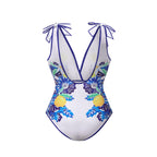 Lemon Blue Floral Print One-Piece Swimsuit&Skirt