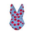 Sky Blue Fresh & Fun Tomato Print One-Piece Swimsuit&Skirt