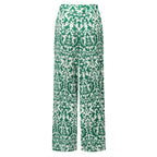 Green Boho Breeze Floral Palazzo Pants Wide-Leg Trousers