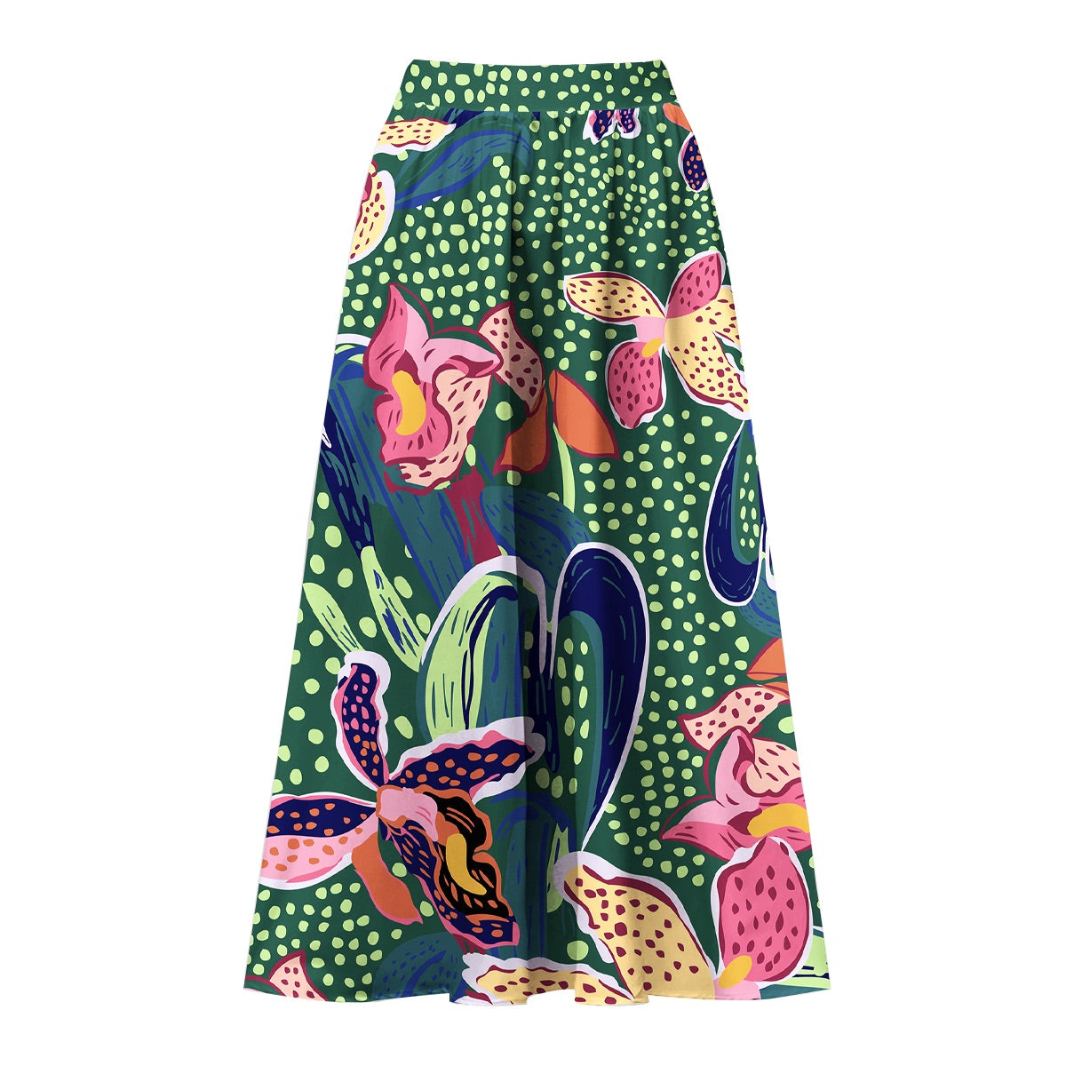 Green Parrot Tropical Exotic Flower Motifs One-Piece Swimsuit&Skirt
