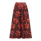 Red Lily Floral Patterns One-Piece Swimsuit&Skirt