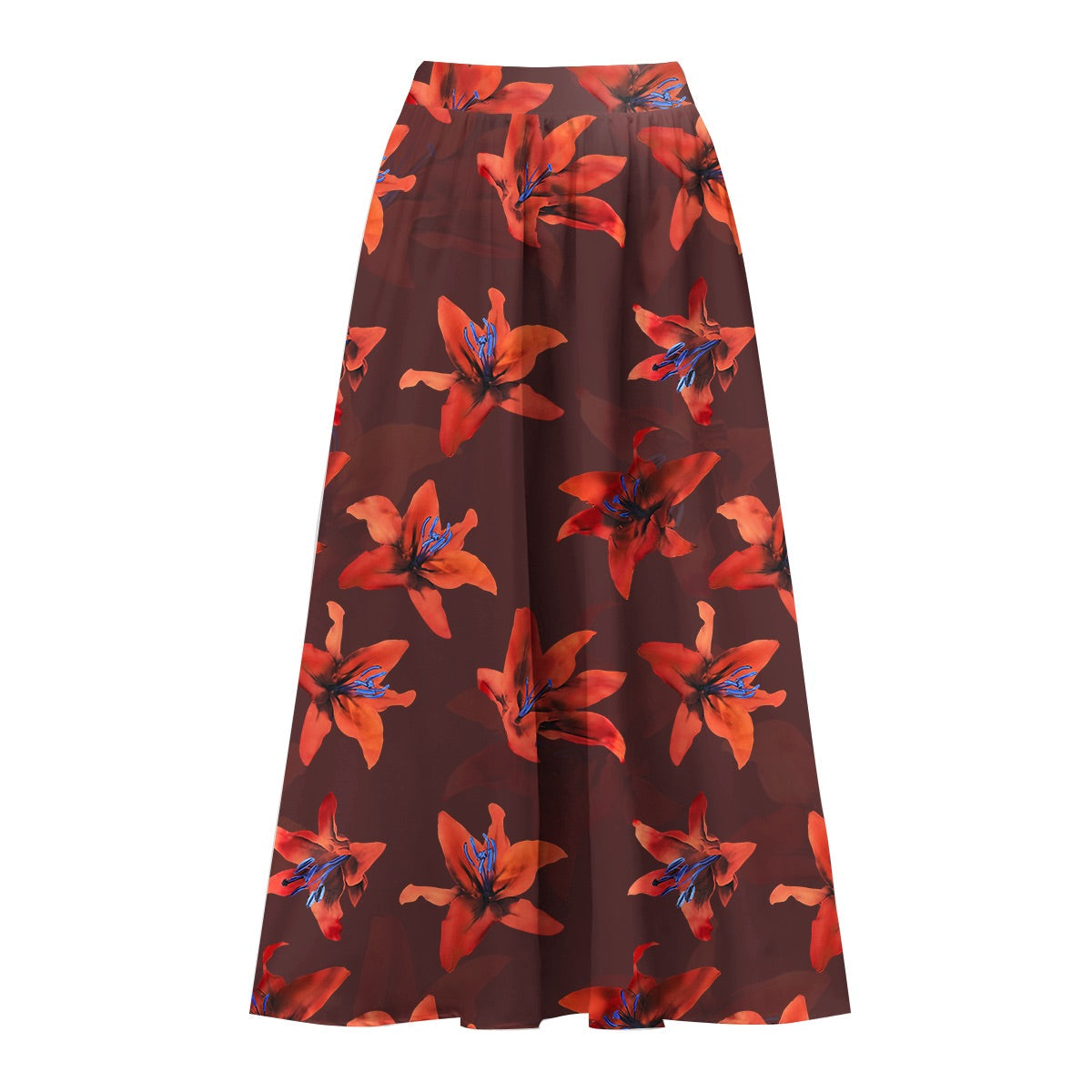 Red Lily Floral Patterns One-Piece Swimsuit&Skirt