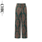 Dark Green Retro V-Neck Vest Top & Pleated Pants