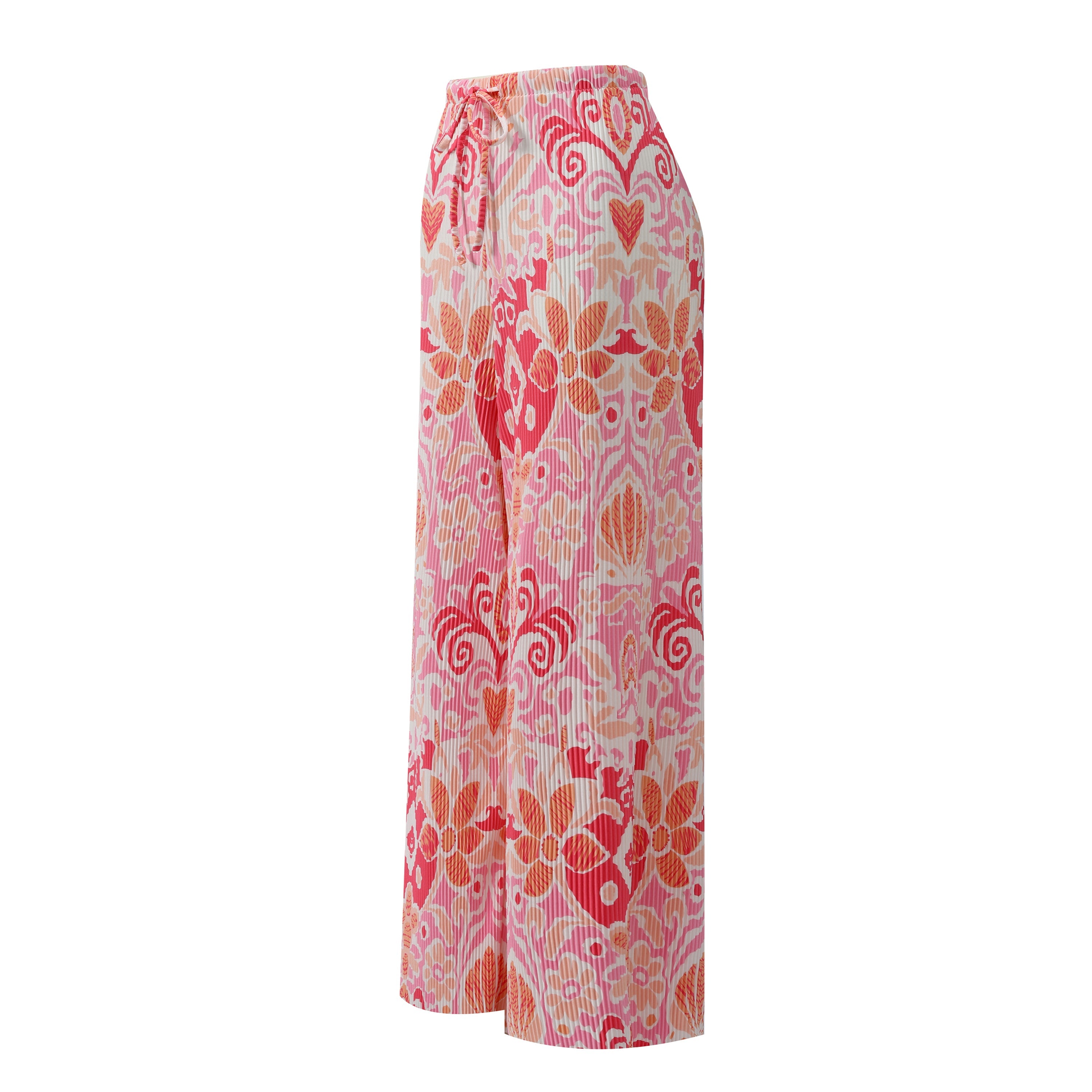 Pink Heart Abstract Prints V-Neck Vest Top & Pleated Pants