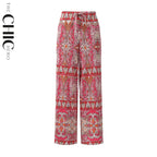 Vintage Red Pattern V-Neck Vest Top & Pleated Pants