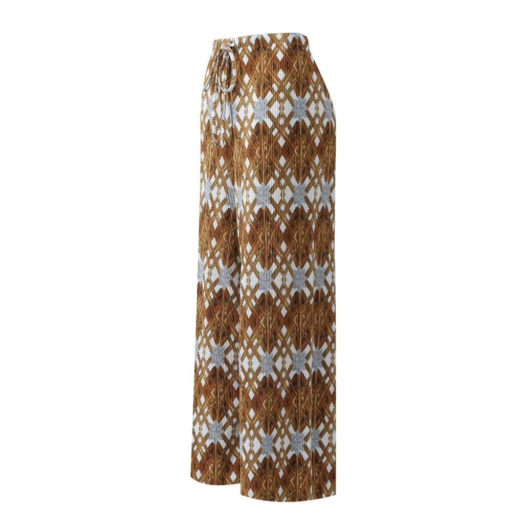 Brown Retro Pattern V-Neck Vest Top & Pleated Pants