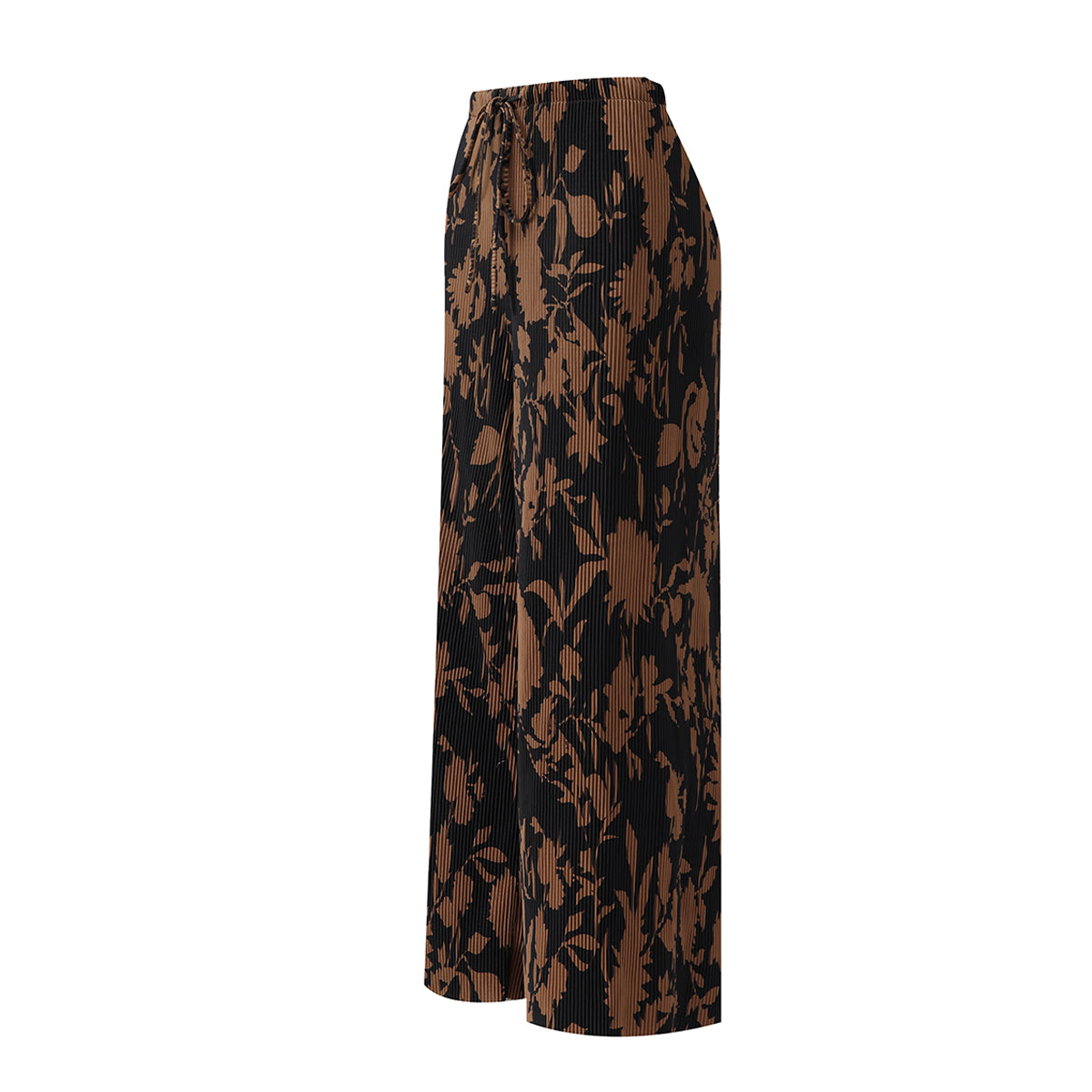 Vintage High-Waisted Drawstring Trousers with Botanical Print Pleated Pants