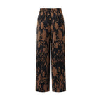 Vintage High-Waisted Drawstring Trousers with Botanical Print Pleated Pants