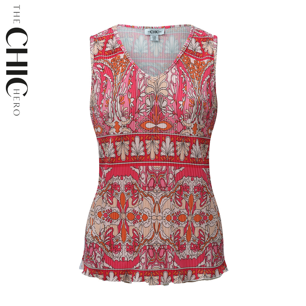 Vintage Red Pattern V-Neck Vest Top & Pleated Pants