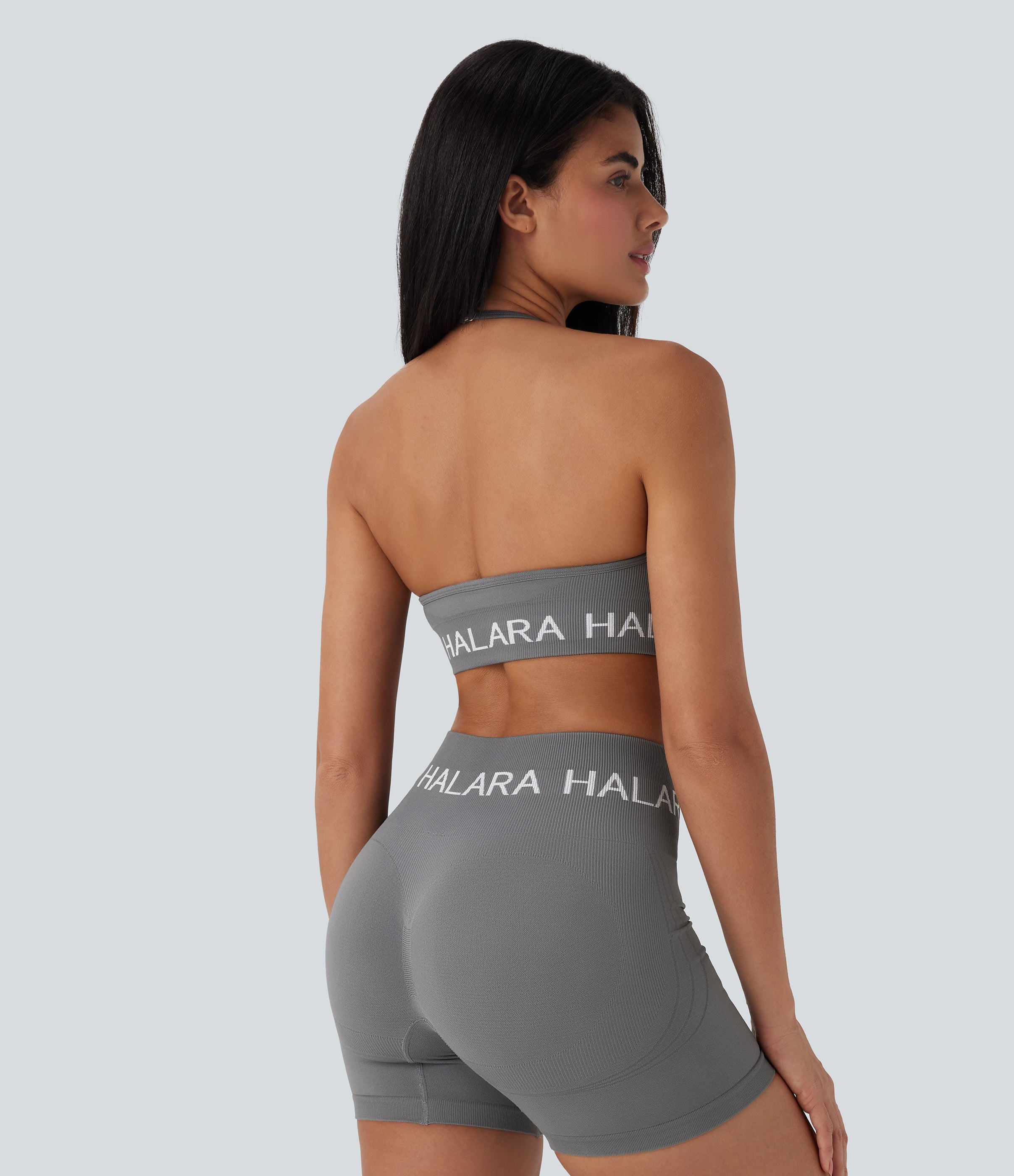 Seamless Flow Low Support Logo Halter Yoga Sports Bra