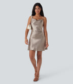 Cowl Neck Satin Mini Casual Slip Dress