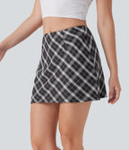 Mid Rise 2-in-1 Plaid A-line Mini Casual Skirt with Pocket