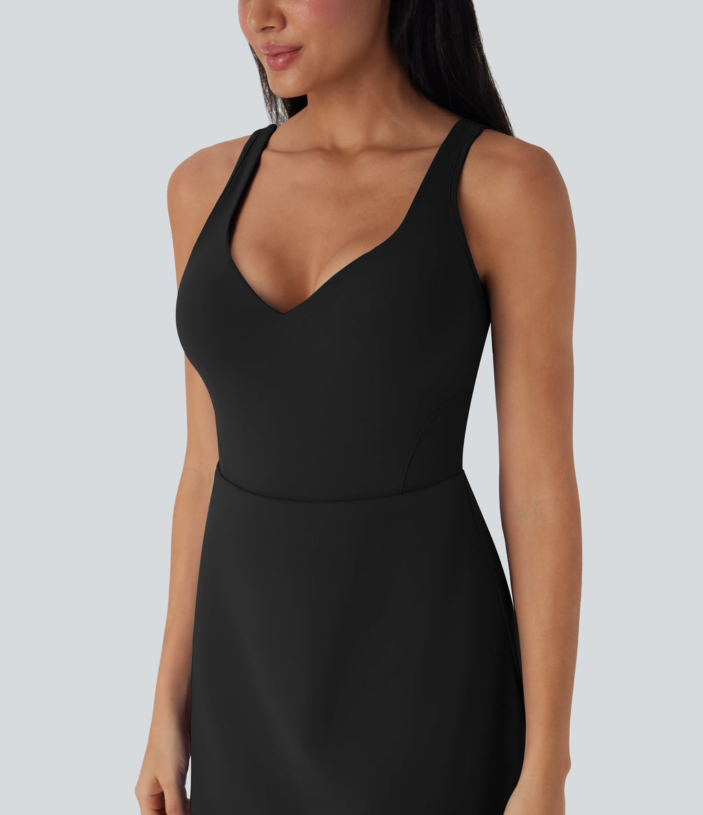 SoftlyZeroTM Plush Push-Up Molded Cups 2-in-1 Yoga Active Dress with Pockets-Easy Peezy-D/DD/DDD/F Cups
