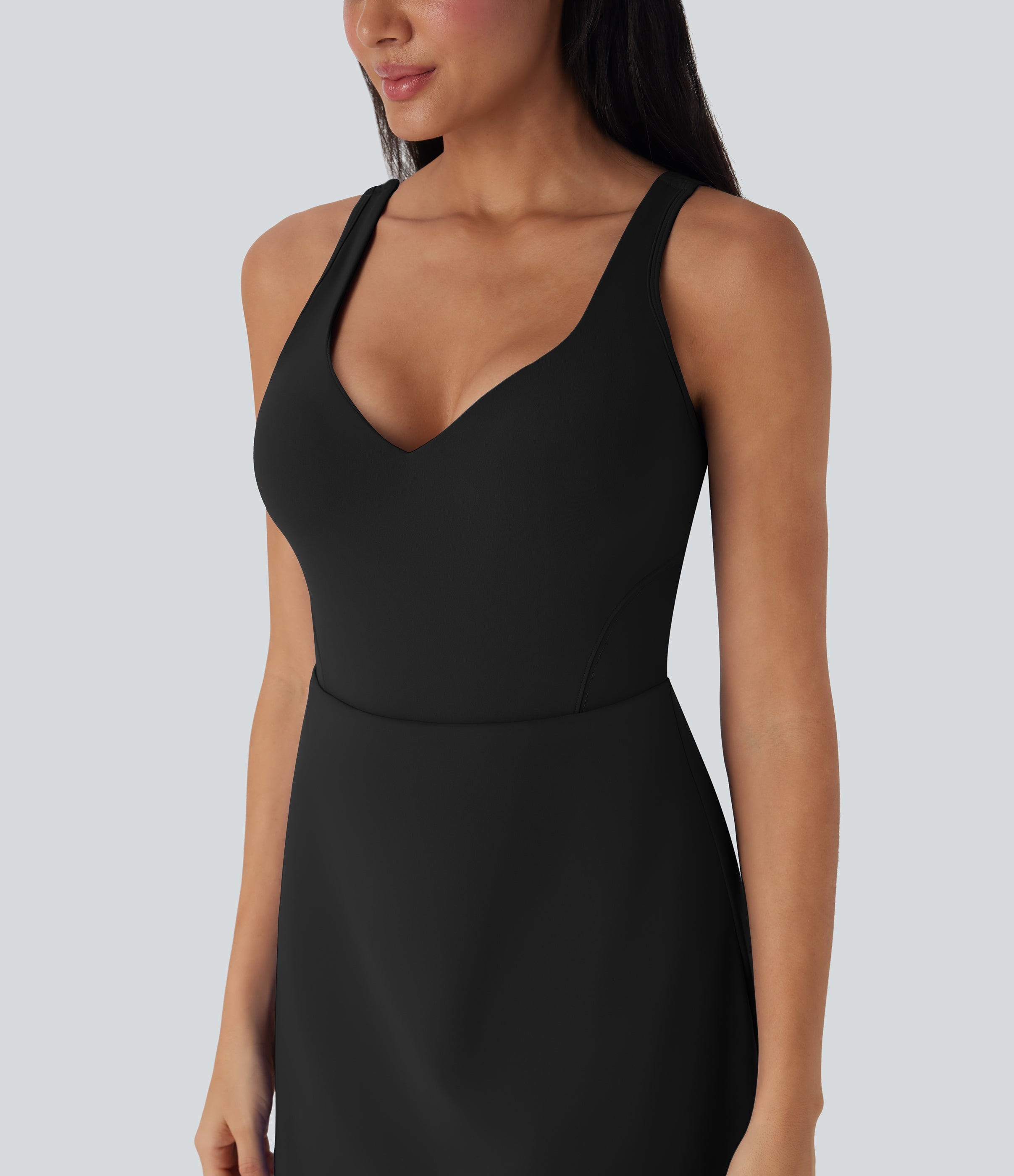 SoftlyZeroTM Plush Push-Up Molded Cups 2-in-1 Yoga Active Dress with Pockets-Easy Peezy-D/DD/DDD/F Cups