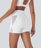 SoftlyZeroTM High Waisted Crossover Contrast Mesh Yoga Biker Shorts 5'' with Pocket-UPF50+
