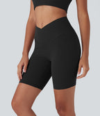 UltraSculptTM High Waisted Crossover Tummy Control Butt Lifting Yoga Biker Shorts 7'' with Pockets
