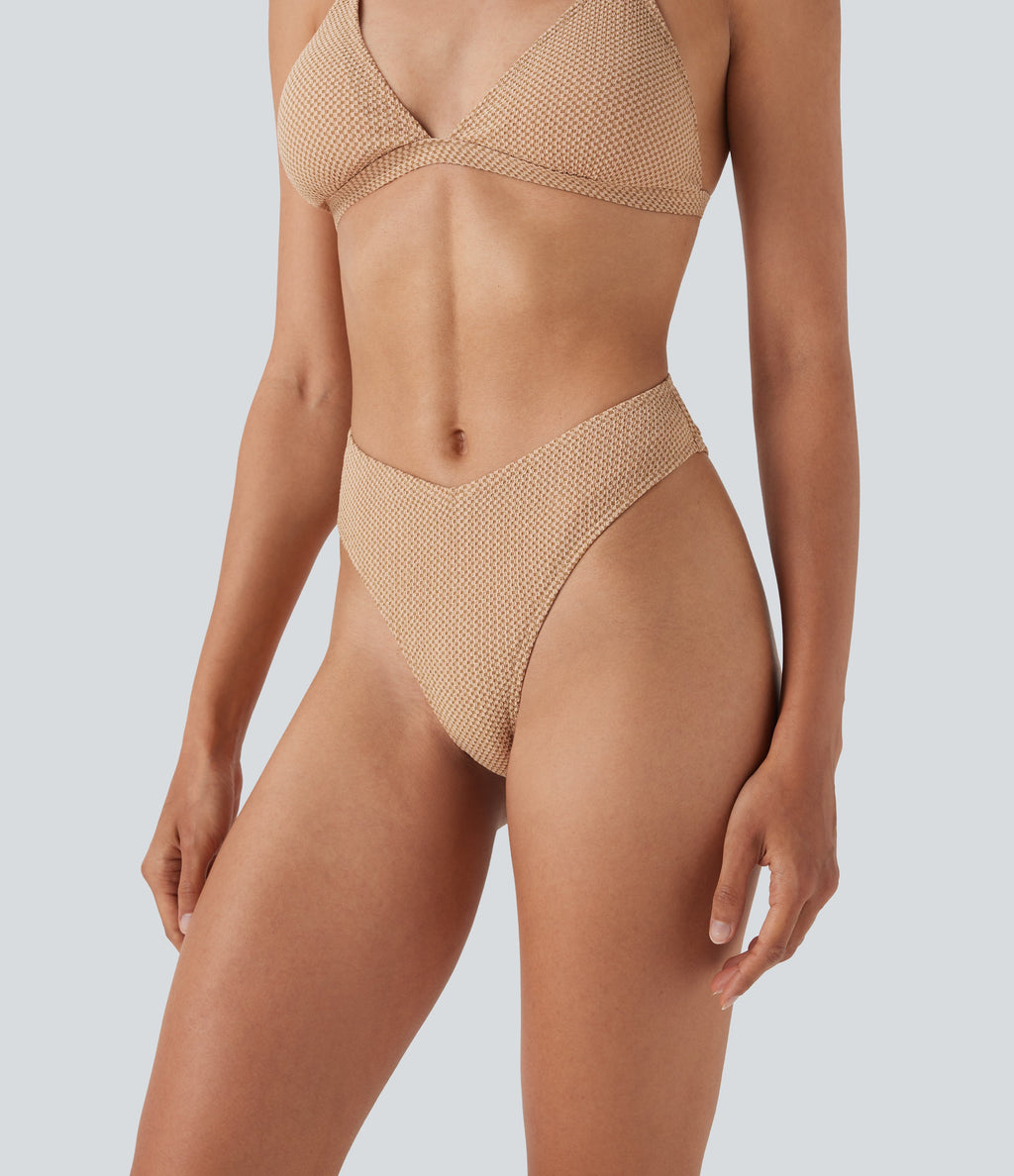 V-Shaped Low Rise Gingham High Leg Cheeky Bikini Bottom Swimsuit