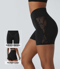 SoftlyZeroTM High Waisted Crossover Contrast Lace Built-in Underwear Yoga Biker Shorts 5'' with Pocket-UPF50+