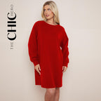 ChicHero Women's Long Sleeve Dress Brushed Jersey Casual Loose Fit Crewneck Raglan Dress Oversized Long Jersey Tops