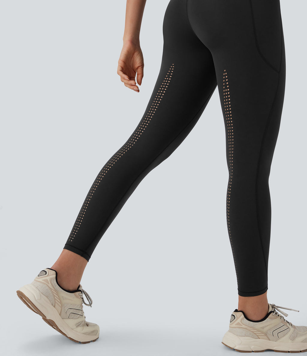 UltraSculptTM Cool Quick Dry SoCinched High Waisted Tummy Control Cut Out Yoga Leggings with Pockets-UPF50+