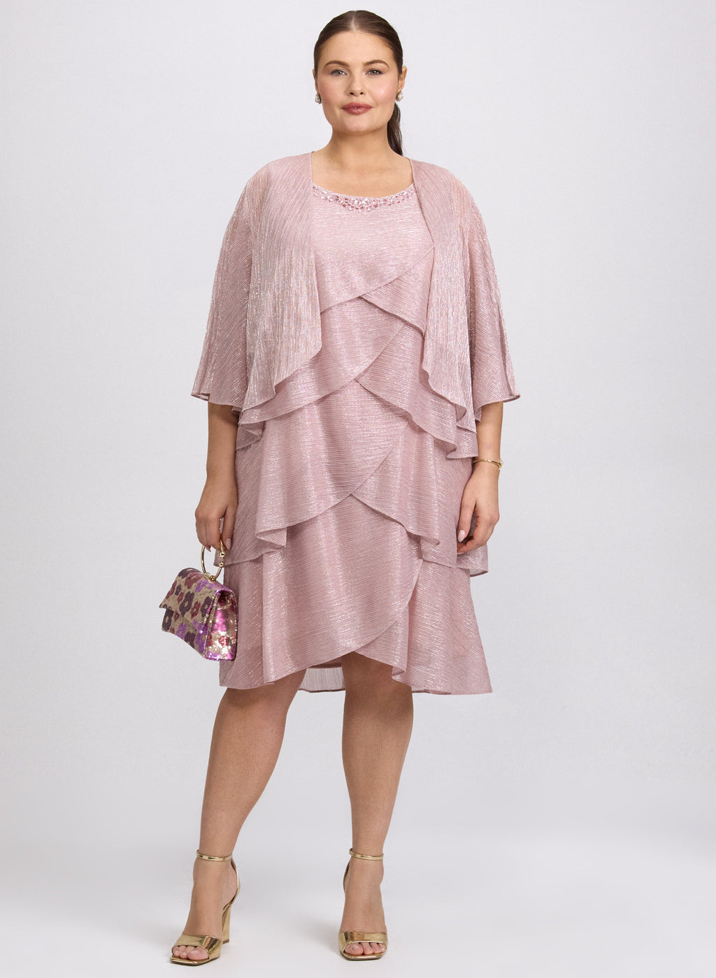 Metallic Jacket & Tiered Dress Set