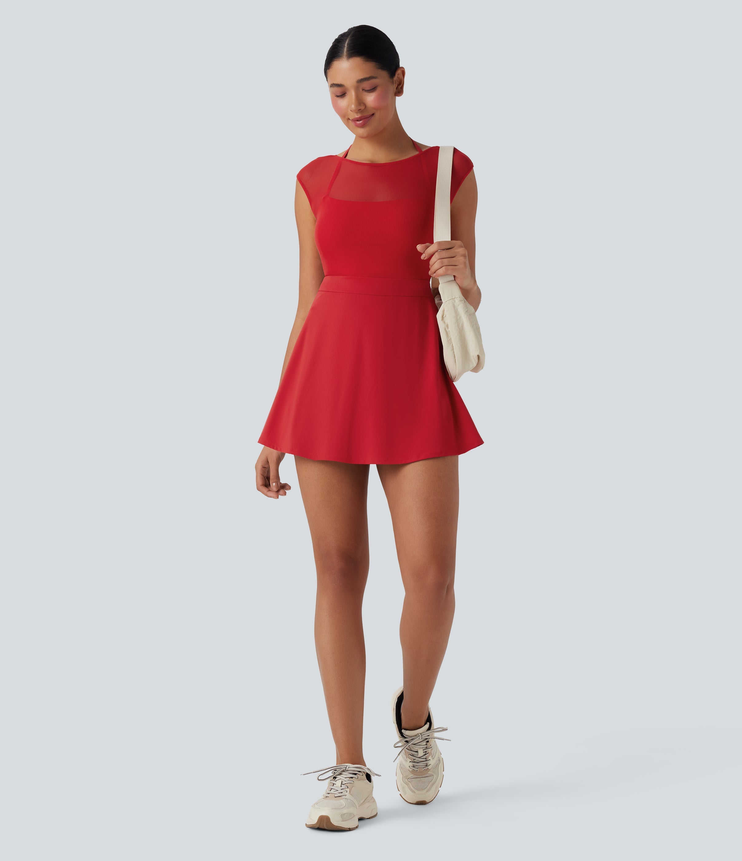 SoftlyZeroTM Airy Halter Adjustable Buckle Contrast Mesh Cool Touch Yoga Active Dress-Easy Peezy-UPF50+