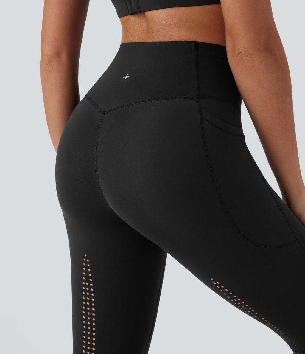 UltraSculptTM Cool Quick Dry SoCinched High Waisted Tummy Control Cut Out Yoga Leggings with Pockets-UPF50+