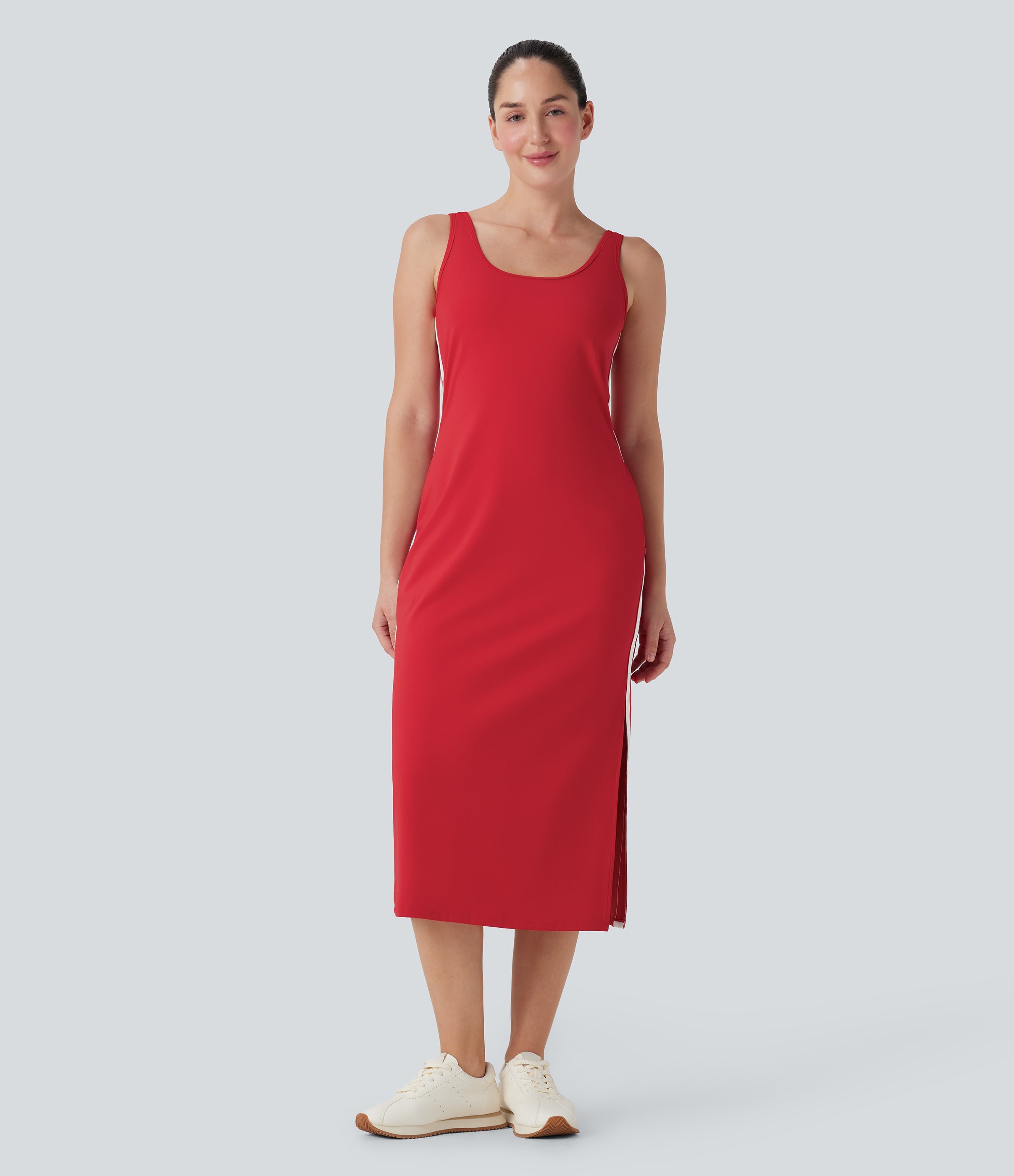 SoftlyZeroTM Airy Color Block Hem Cool Touch Workout Active Tank Dress with Pockets-UPF50+