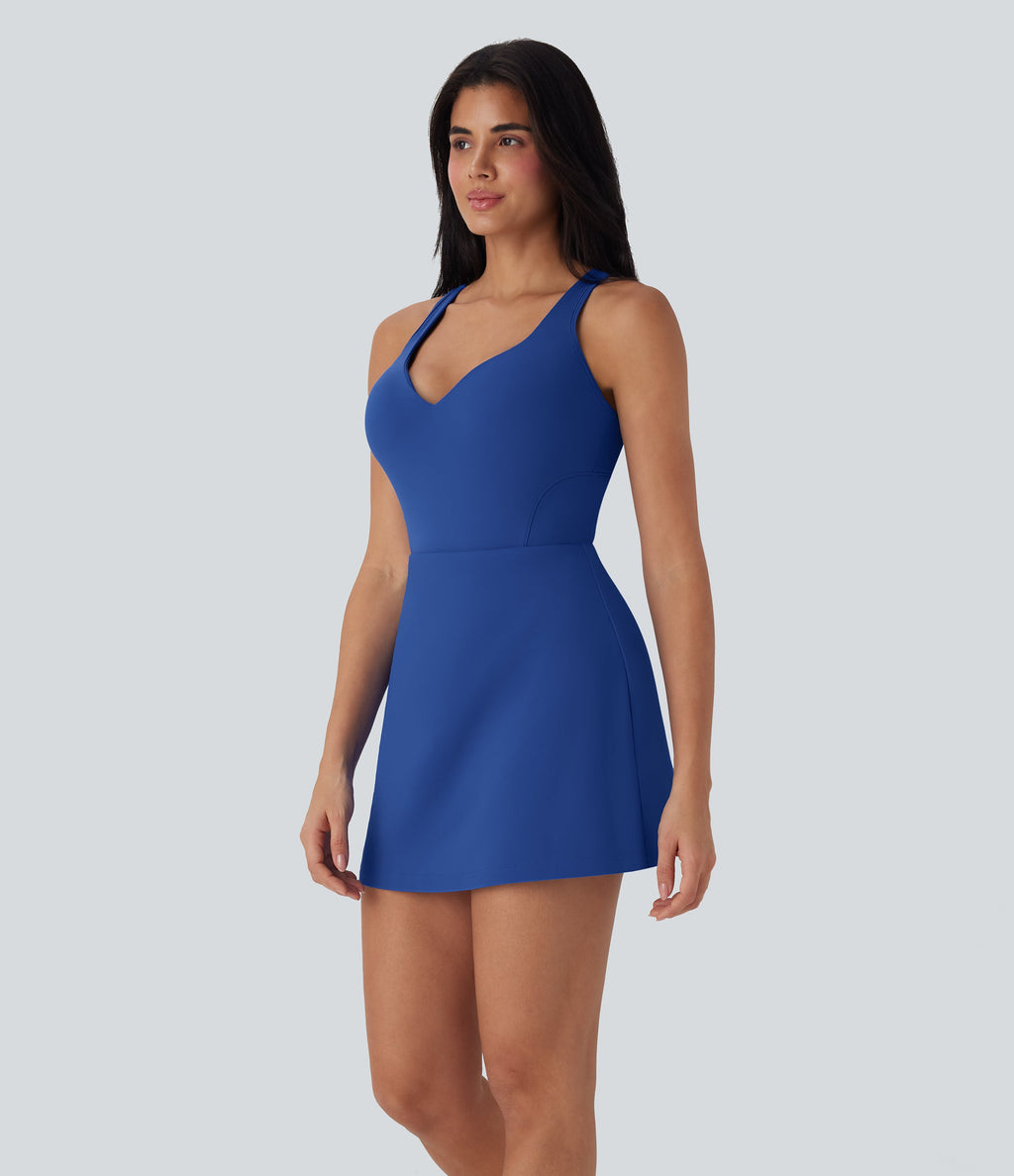 SoftlyZeroTM Plush Push-Up Molded Cups 2-in-1 Yoga Active Dress with Pockets-Easy Peezy-D/DD/DDD/F Cups