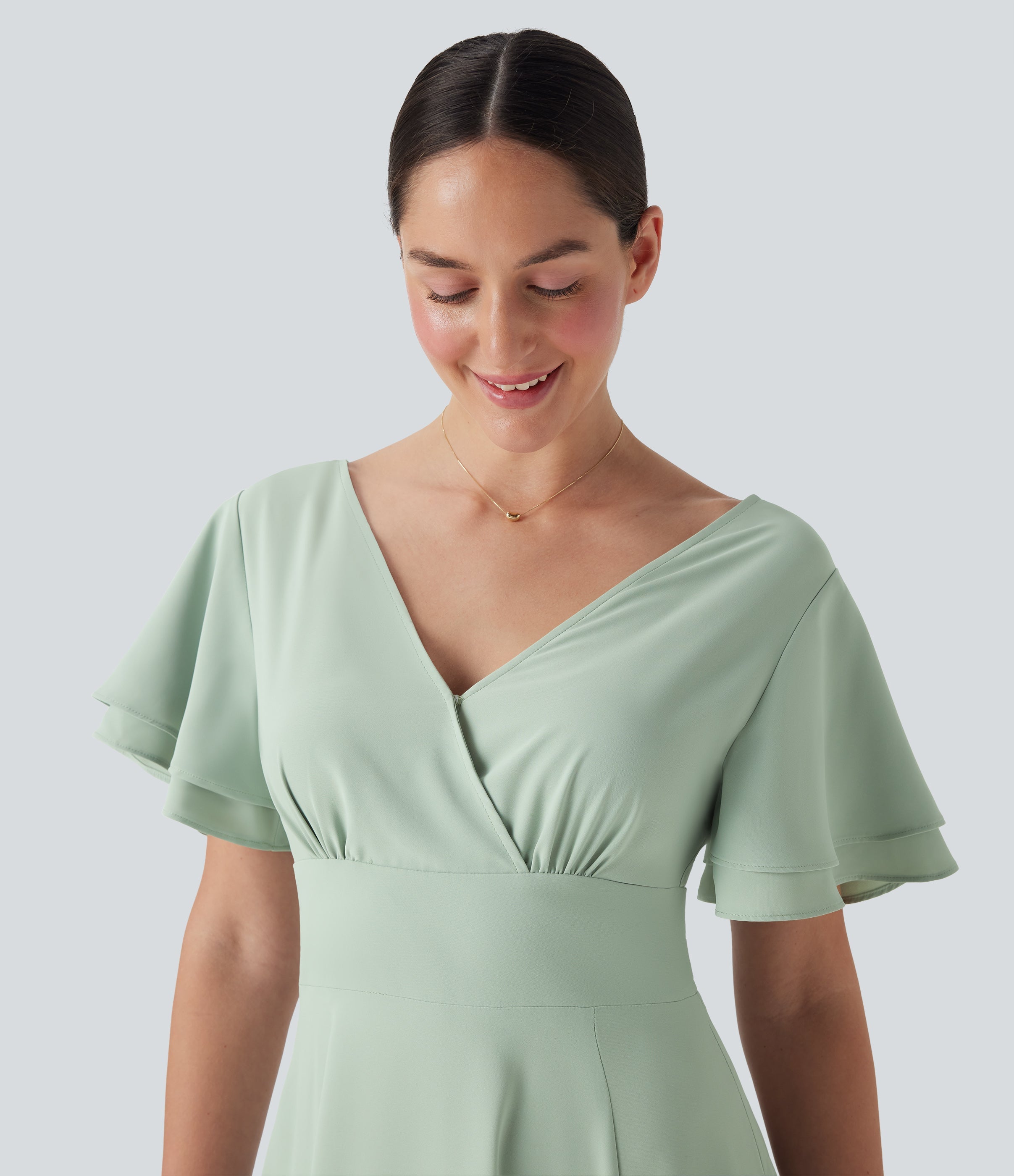V Neck Short Sleeve Maxi Dress