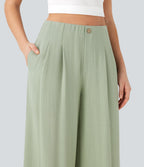 High Waisted Casual Linen-Feel Pants with Pockets