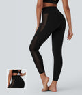 SoftlyZeroTM Crossover High Waisted Contrast Mesh Yoga Leggings with Pocket-UPF50+