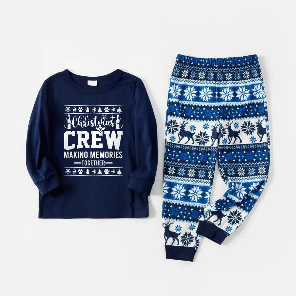 Joyful Blue Christmas Pajamas Set  With Christmas Holiday Quotes