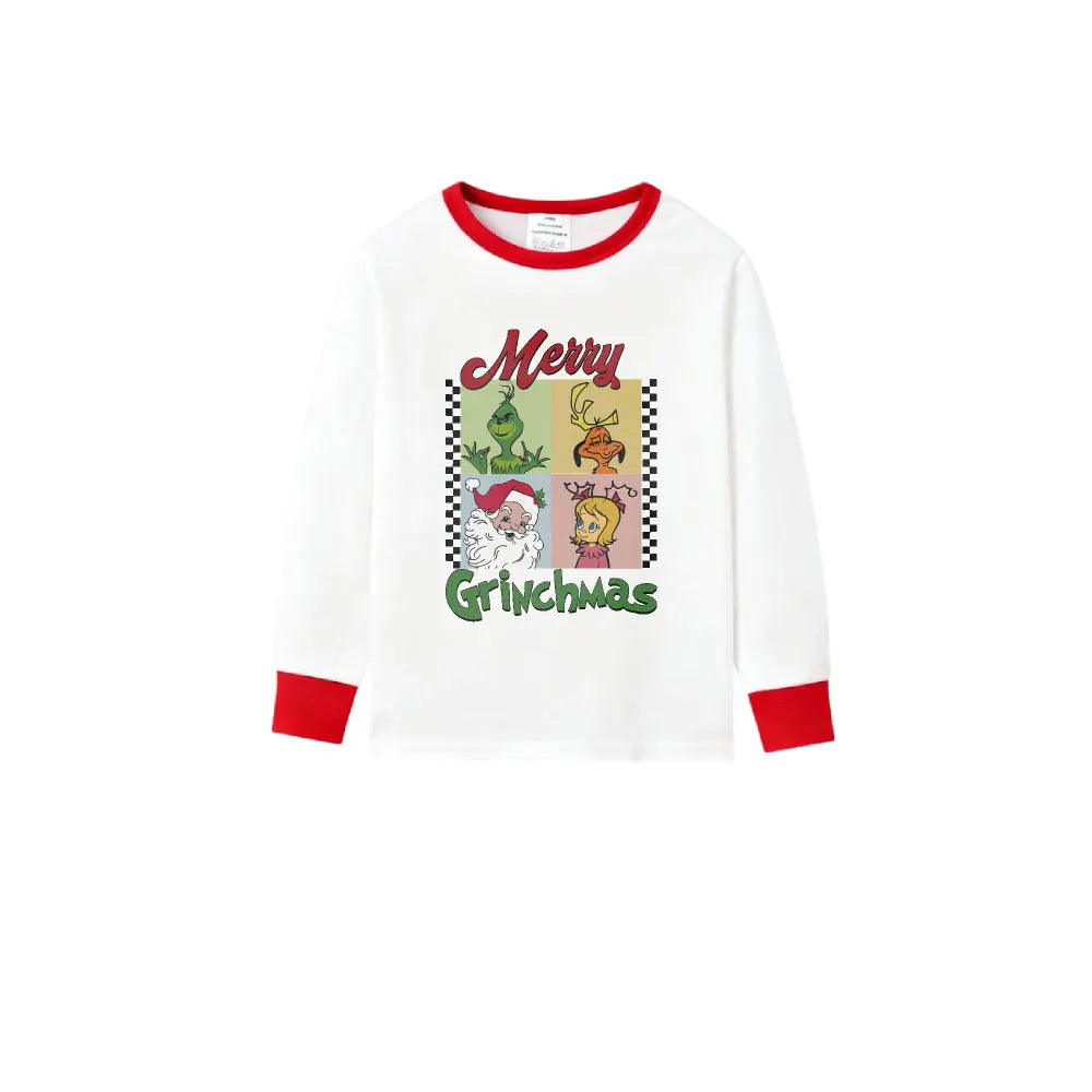 Family Christmas White Pajamas Set With Xmas Pattern Print