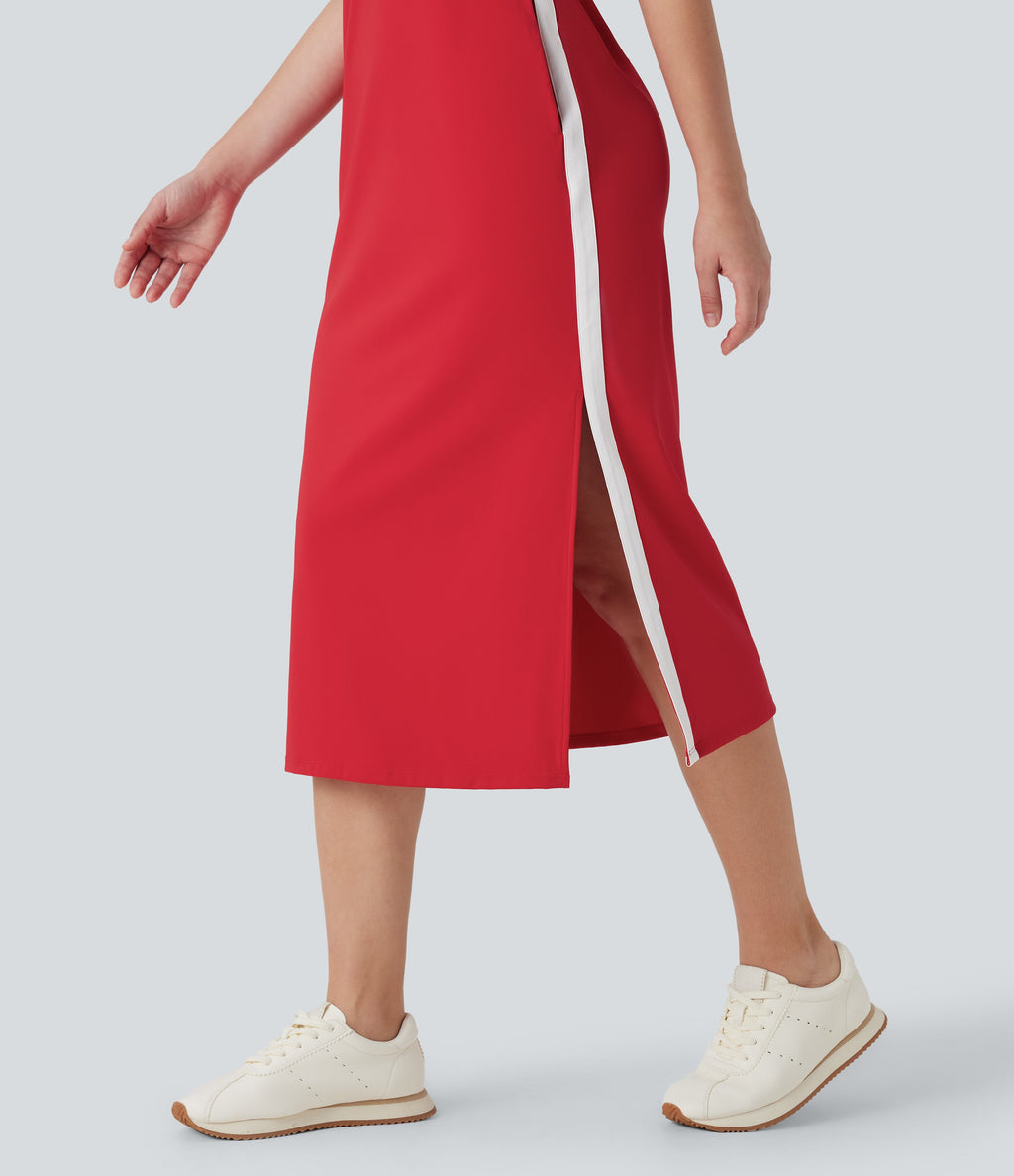 SoftlyZeroTM Airy Color Block Hem Cool Touch Workout Active Tank Dress with Pockets-UPF50+