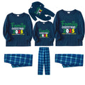 Christmas Family Matching Pajamas-Navy & Sky Blue Plaid Pjs Set with "Family Christmas 2025" Colorful Slogan Print