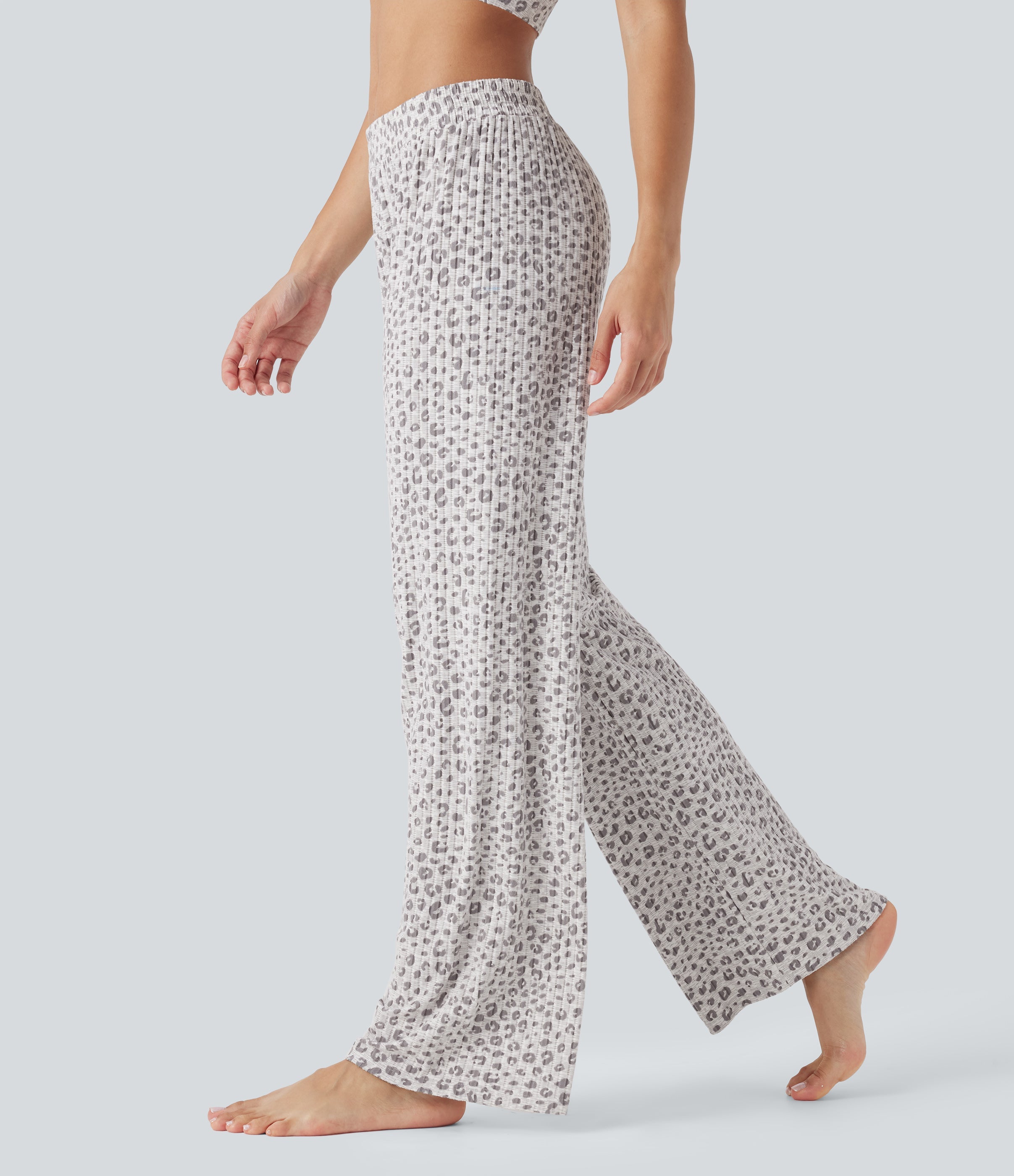 High Waisted Wide Leg Leopard Print Lounge Pants