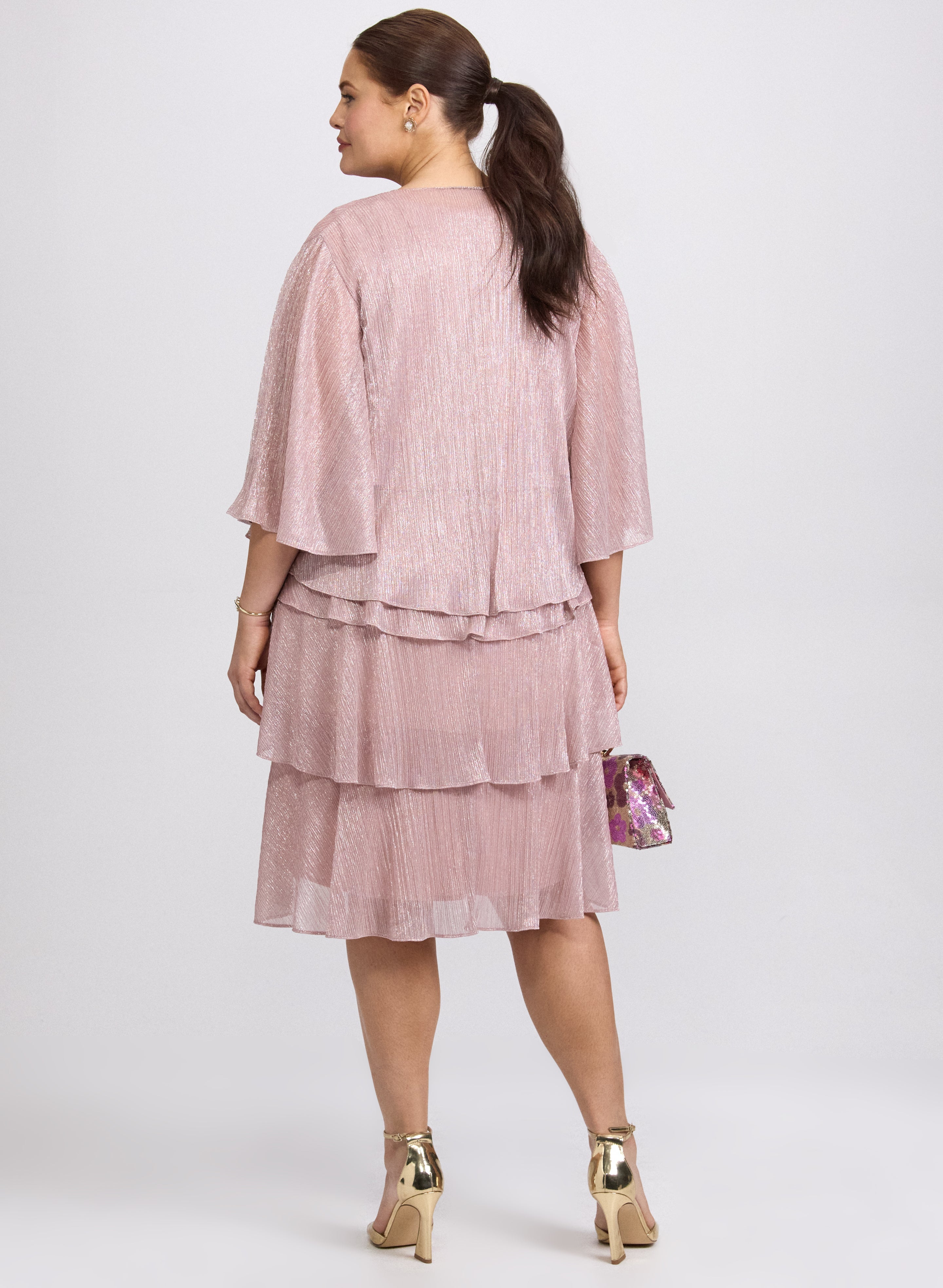 Metallic Jacket & Tiered Dress Set