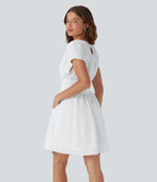 BreezefulTM Batwing Short Sleeve Flowy Quick Dry Mini Work Dress with Pockets