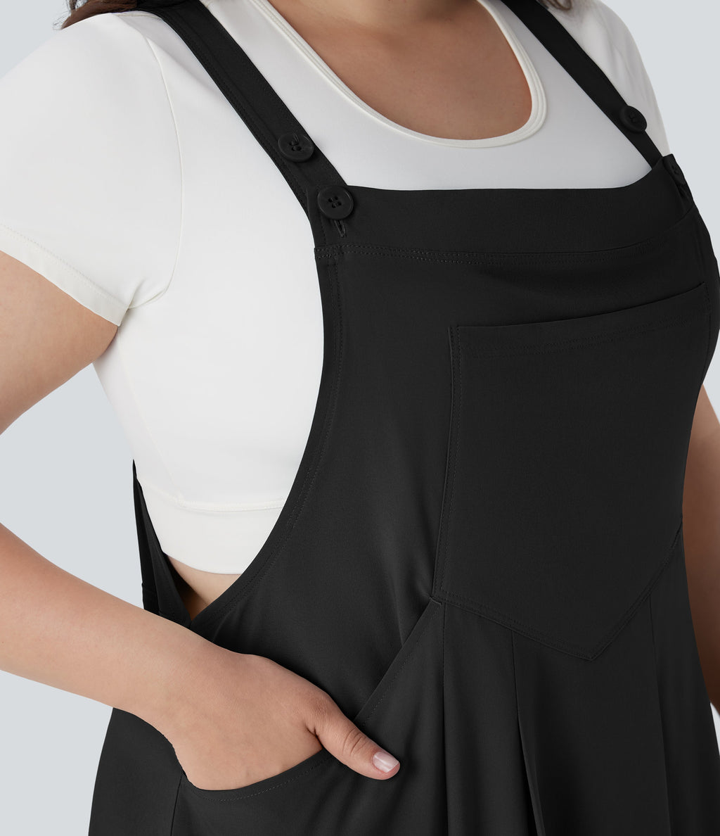BreezefulTM Flowy Quick Dry Midi Casual Plus Size Pinafore Dress with Pockets