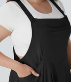 BreezefulTM Flowy Quick Dry Midi Casual Plus Size Pinafore Dress with Pockets