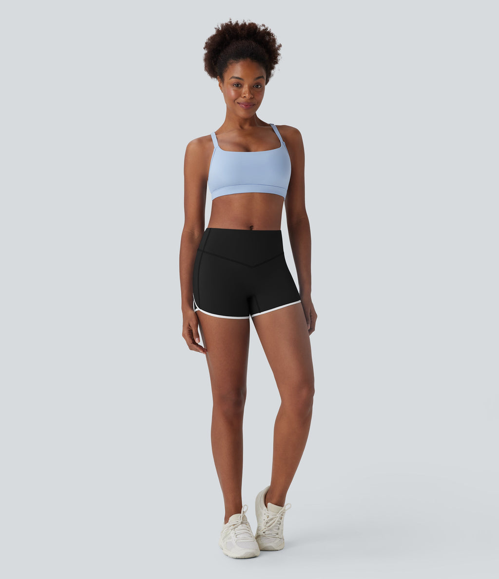 SoftlyZeroTM Airy SoCinched Mid Rise Tummy Control Color Block Cool Touch Yoga Biker Shorts 3''-UPF50+