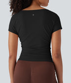 Cowl Neck Short Sleeve Ruched Yoga Top