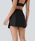 SoCinched High Waisted Tummy Control Butt Lifting Curved Hem 2-in-1 Sheen Yoga Skirt with Pockets