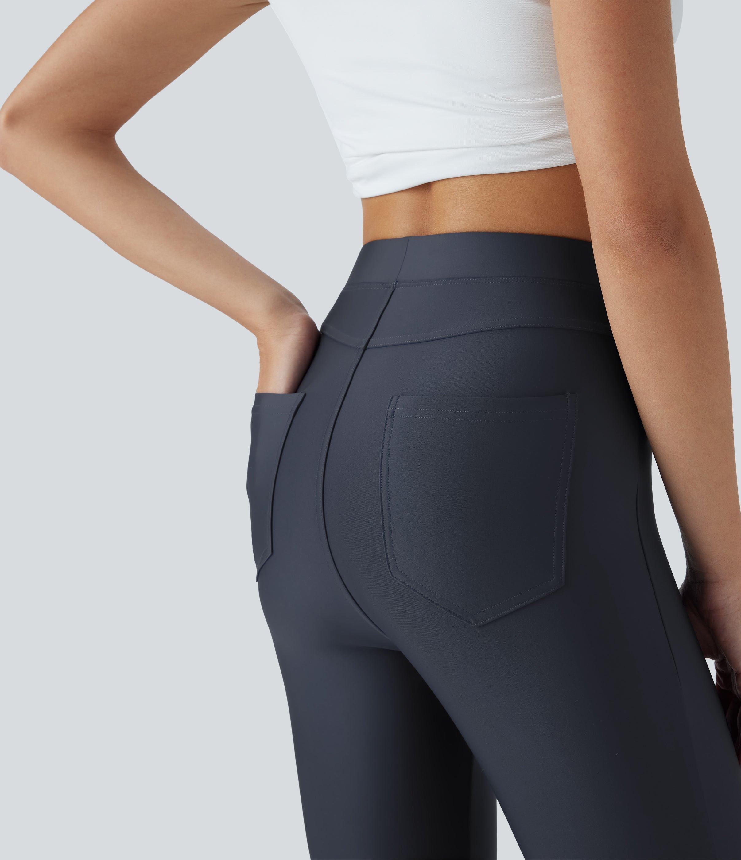 High Waisted Sheen Casual Skinny Pants with Pockets