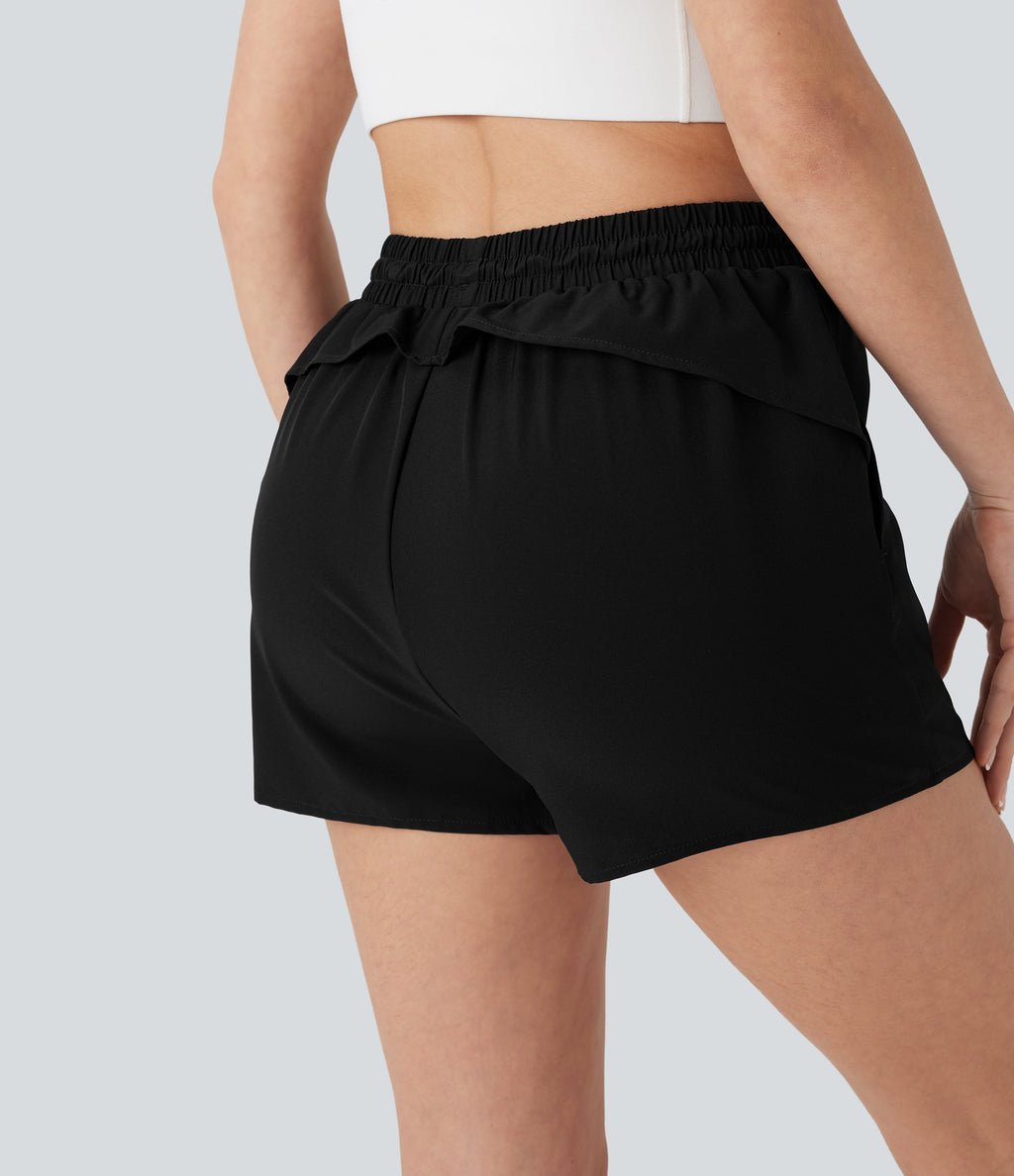 High Waisted Drawstring 2-in-1 Yoga Shorts with Pockets
