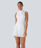 BreezefulTM Sleeveless Cut Out 2-in-1 Pleated Quick Dry Mini Tennis Active Dress with Pockets
