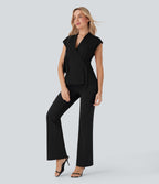 V Neck Sleeveless Wrapped Belted Work Jacket