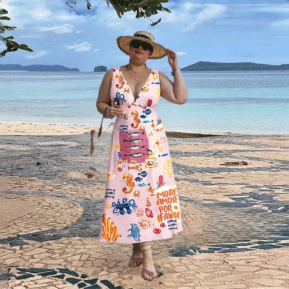 Ocean Love Pink Sea Life One-Piece Swimsuit&Skirt