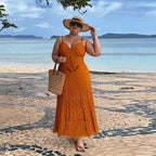 Orange Petal Hollow One-Piece Swimsuit&Skirt